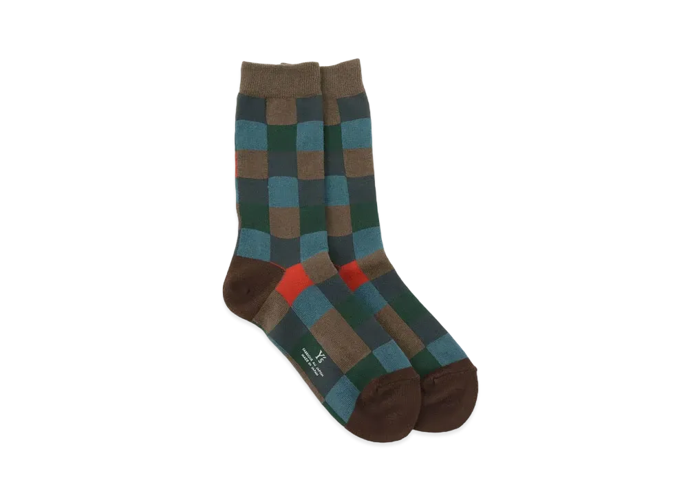 Yohji Yamamoto Y's BLOCK PLAIN STITCH DESIGNED BLOCK SOCKS "Brown"