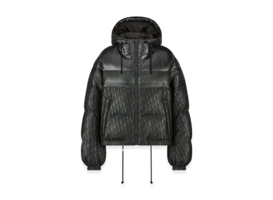 Dior Women's Cropped Puffer Jacket Oblique Lacquered Cotton "Black"