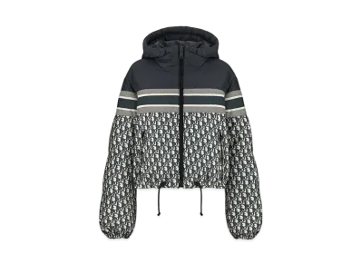 Dior Women's Oblique Quilted Technical Taffeta Reversible Cropped Down Jacket "Blue/Ecru"
