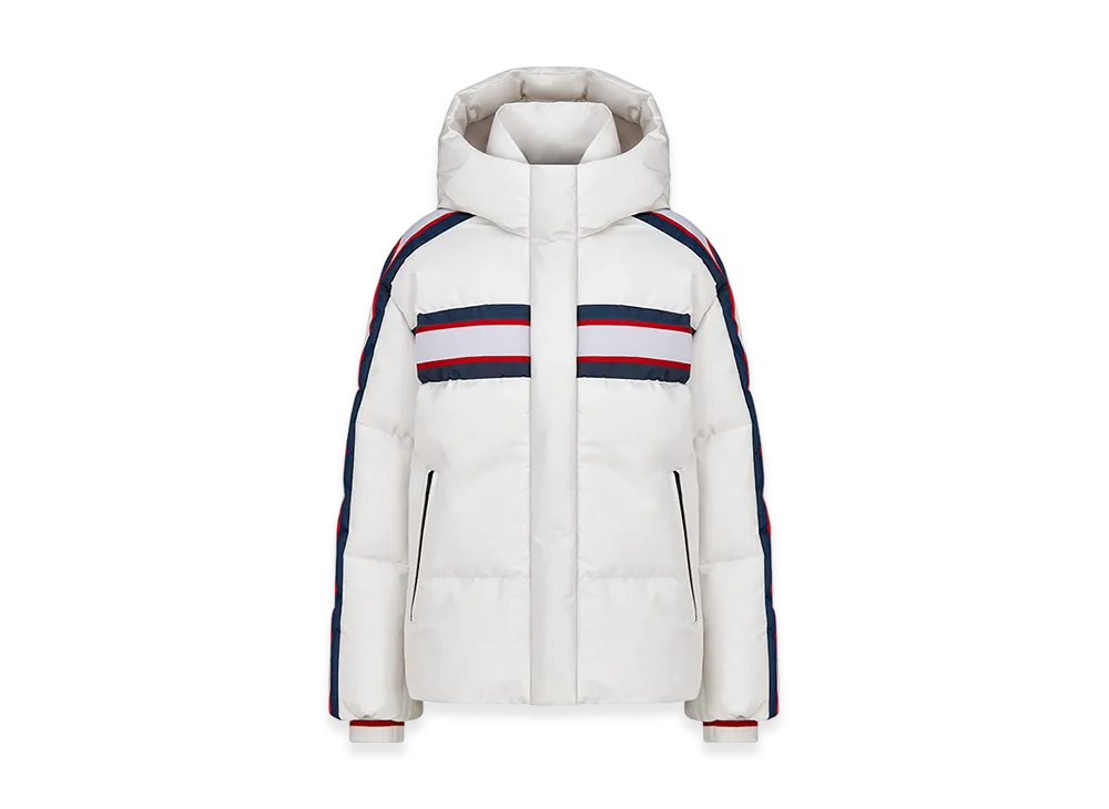Dior Women's Alps Hooded Puffer Jacket Three Tone Quilted Technical Taffeta Star Motif "White"
