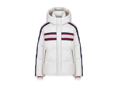 Dior Women's Alps Hooded Puffer Jacket Three Tone Quilted Technical Taffeta Star Motif "White"