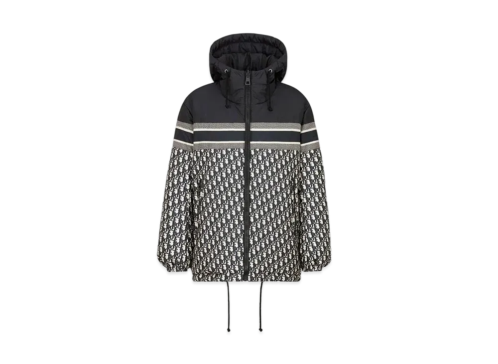 Dior Women's Oblique Quilted Technical Taffeta Reversible Long Down Jacket "Blue/Ecru"