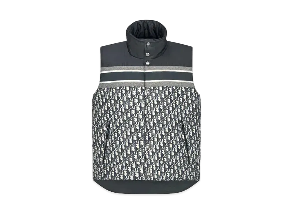 Dior Men's Oblique Quilted Technical Taffeta Reversible Sleeveless Down Jacket "Blue/Ecru"