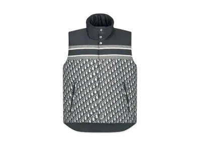 Dior Men's Oblique Quilted Technical Taffeta Reversible Sleeveless Down Jacket "Blue/Ecru"