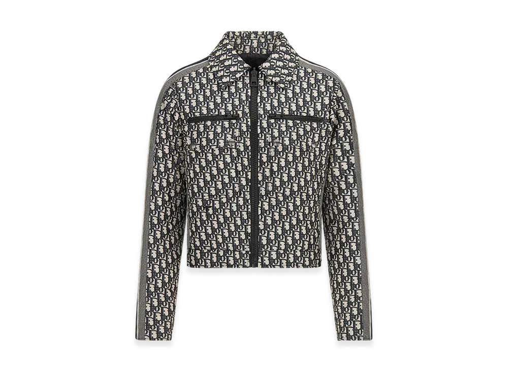 Dior Women's Alps Reversible Cropped Blouson Quilted Technical Taffeta Oblique Motif "Blue"