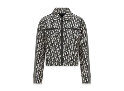 Dior Women's Alps Reversible Cropped Blouson Quilted Technical Taffeta Oblique Motif "Blue"