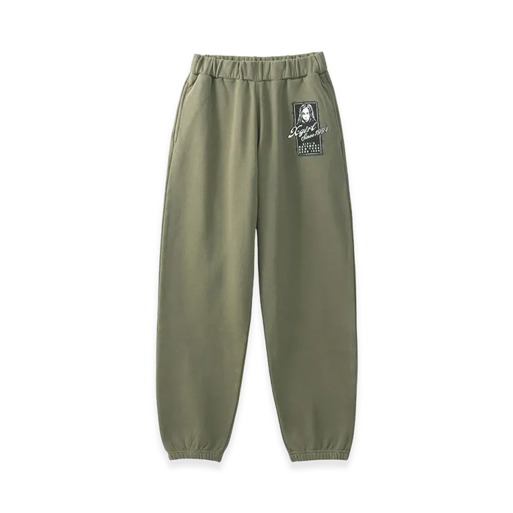 X-Girl Women's Face Box Patch Sweat Pants "Olive"