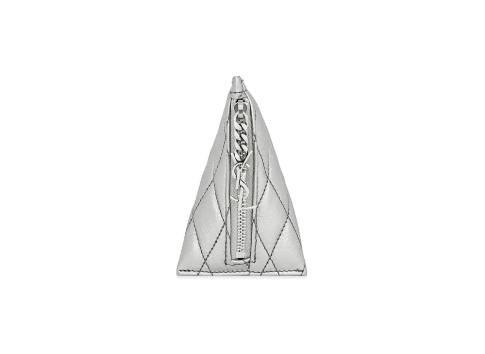 SAINT LAURENT Berlingo Charm In Crinkled Lame Leather "Silver"