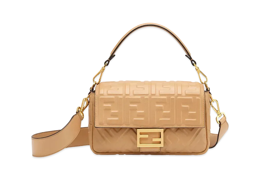 FENDI Baguette Leather and Elaphe Boston Bag "Brown"