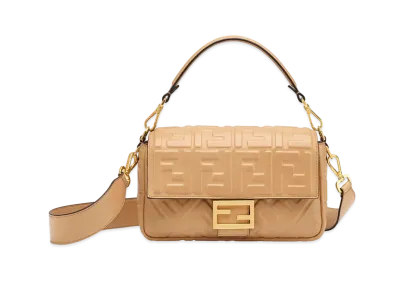 FENDI Baguette Leather and Elaphe Boston Bag "Brown"