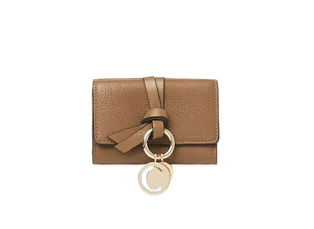 Chloe Alphabet Mini Tri Fold Wallet In Grained & Shiny Calfskin "Cement Brown"
