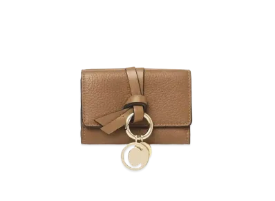 Chloe Alphabet Mini Tri Fold Wallet In Grained & Shiny Calfskin "Cement Brown"