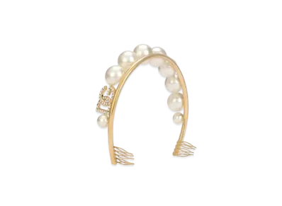 Dolce&Gabbana Tiara With Maxi-Balls And Rhinestone DG Logo "Gold"