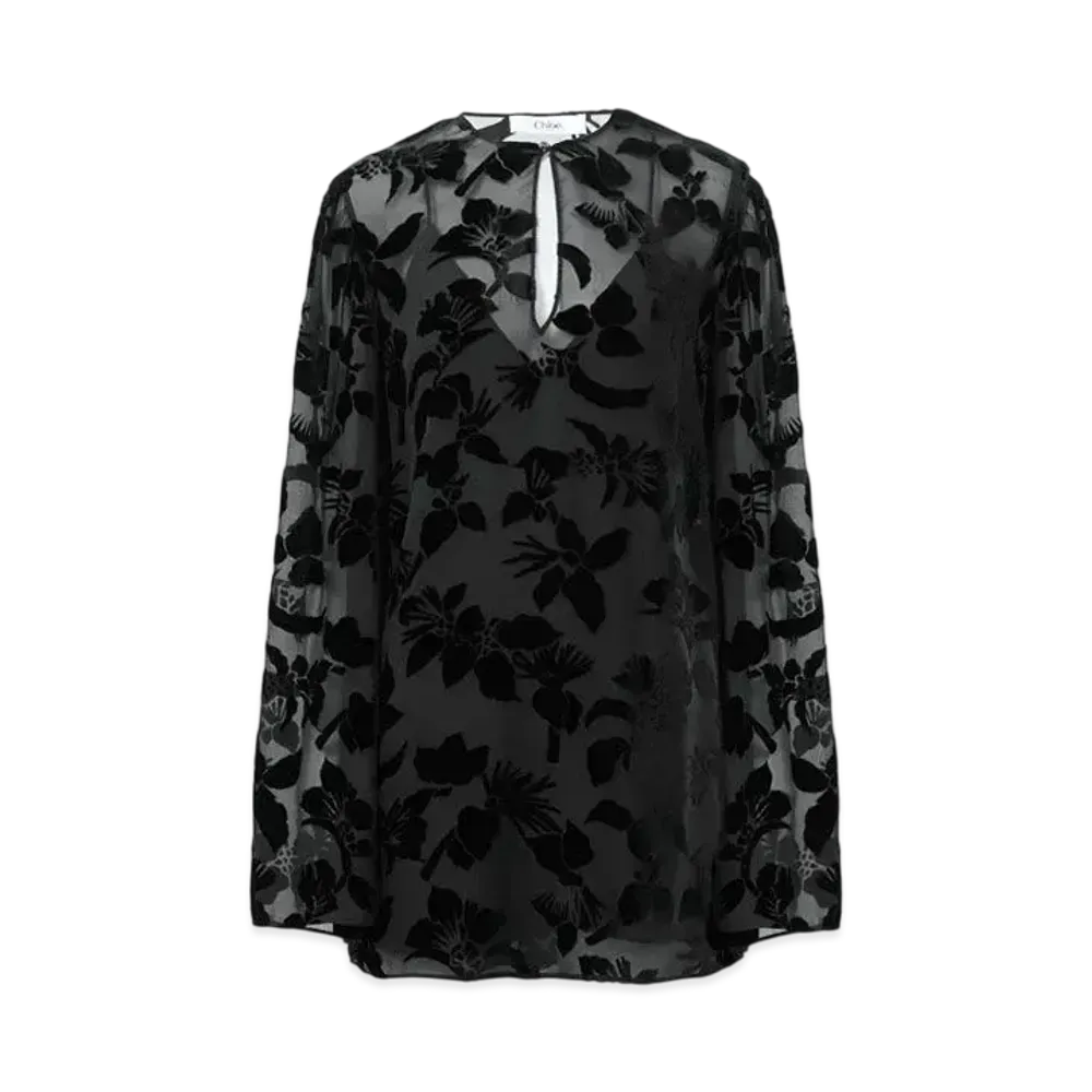 Chloe Puff-Sleeve Mini Dress In Velvet "Black"