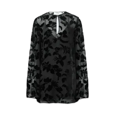 Chloe Puff-Sleeve Mini Dress In Velvet "Black"