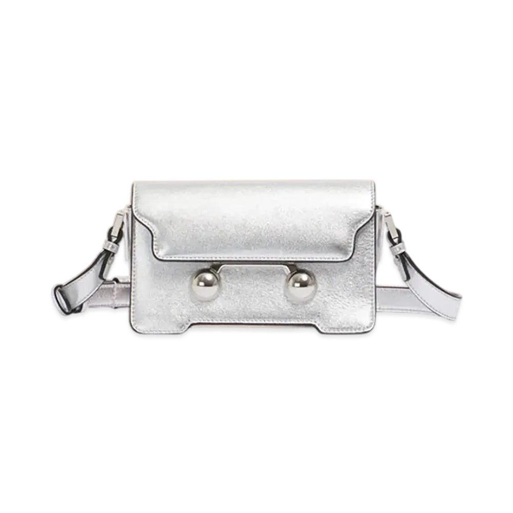 MARNI Trunkaroo Mini Shoulder Bag in Leather "Silver"