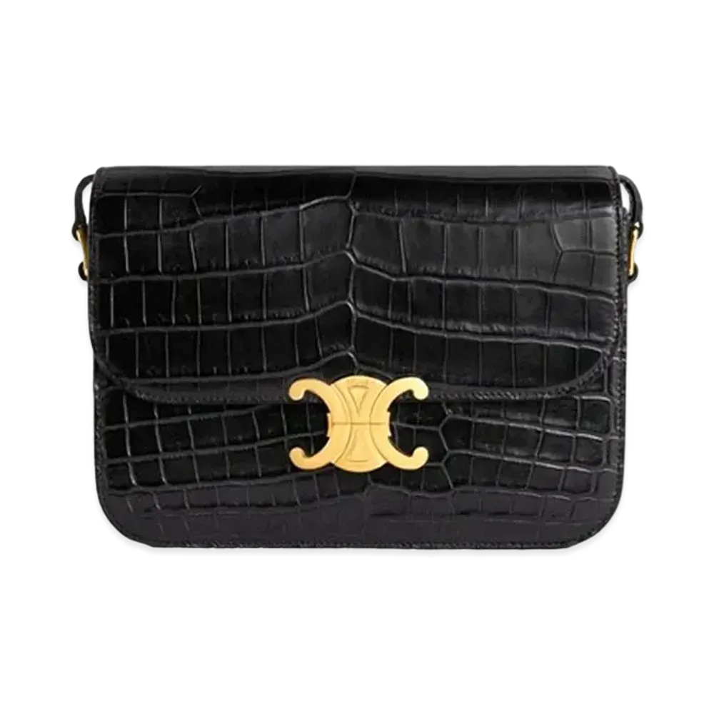 CELINE Medium Triomphe Bag In Crocodile "Black"