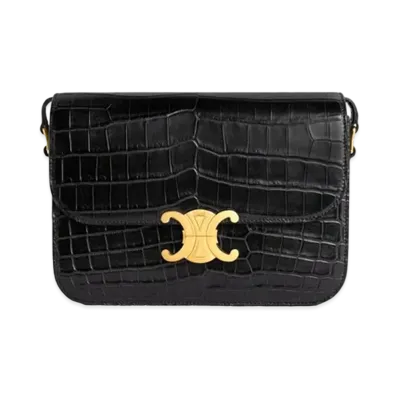 CELINE Medium Triomphe Bag In Crocodile "Black"