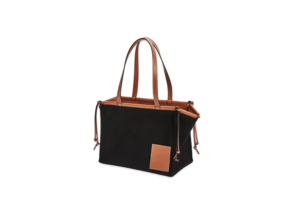 LOEWE Cushion Tote Bag In Canvas And Calfskin "Black / Tan"