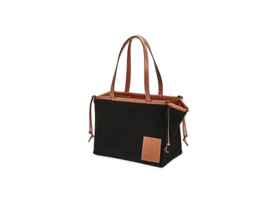 LOEWE Cushion Tote Bag In Canvas And Calfskin "Black / Tan"