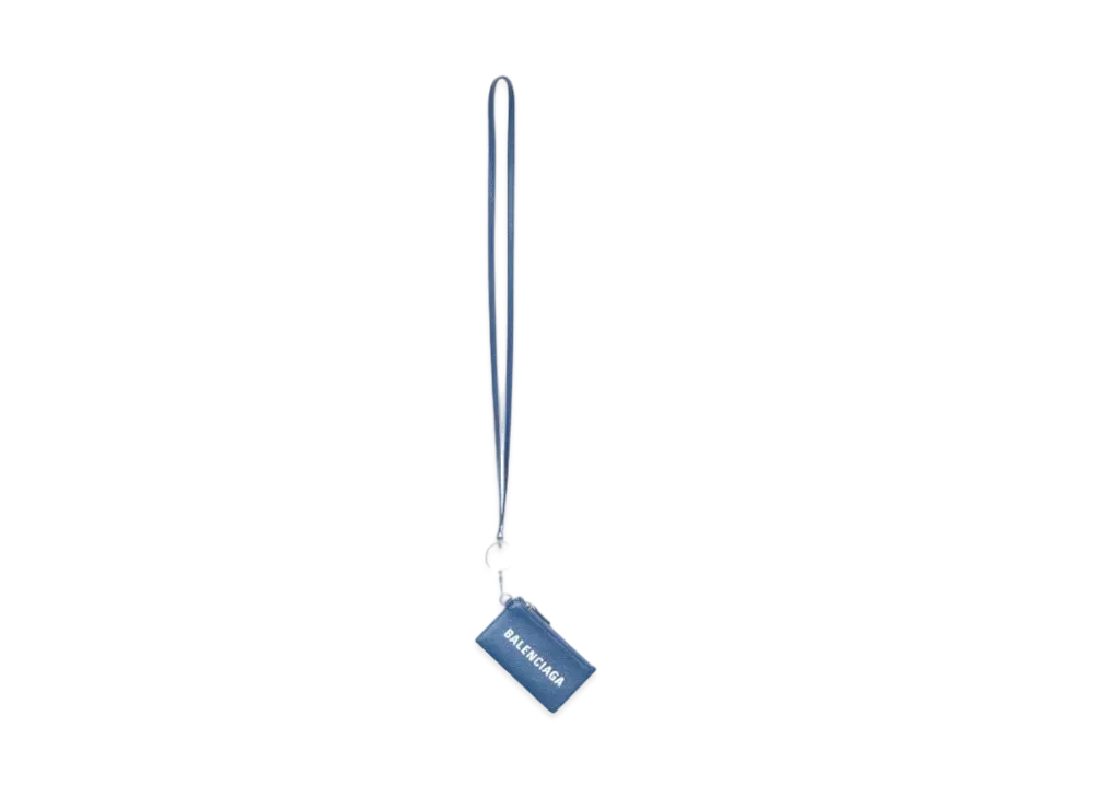 BALENCIAGA Cash Card Case On Keyring In Grained Calfskin "Dark Blue"