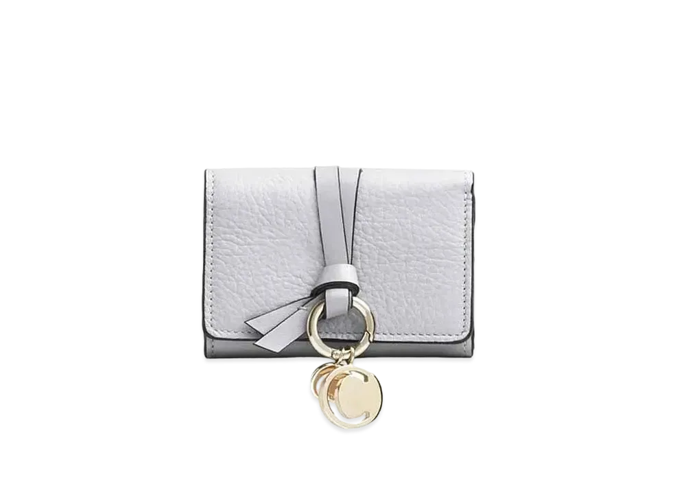 Chloe Alphabet Mini Tri Fold Wallet In Grained & Shiny Calfskin "Light Cloud"