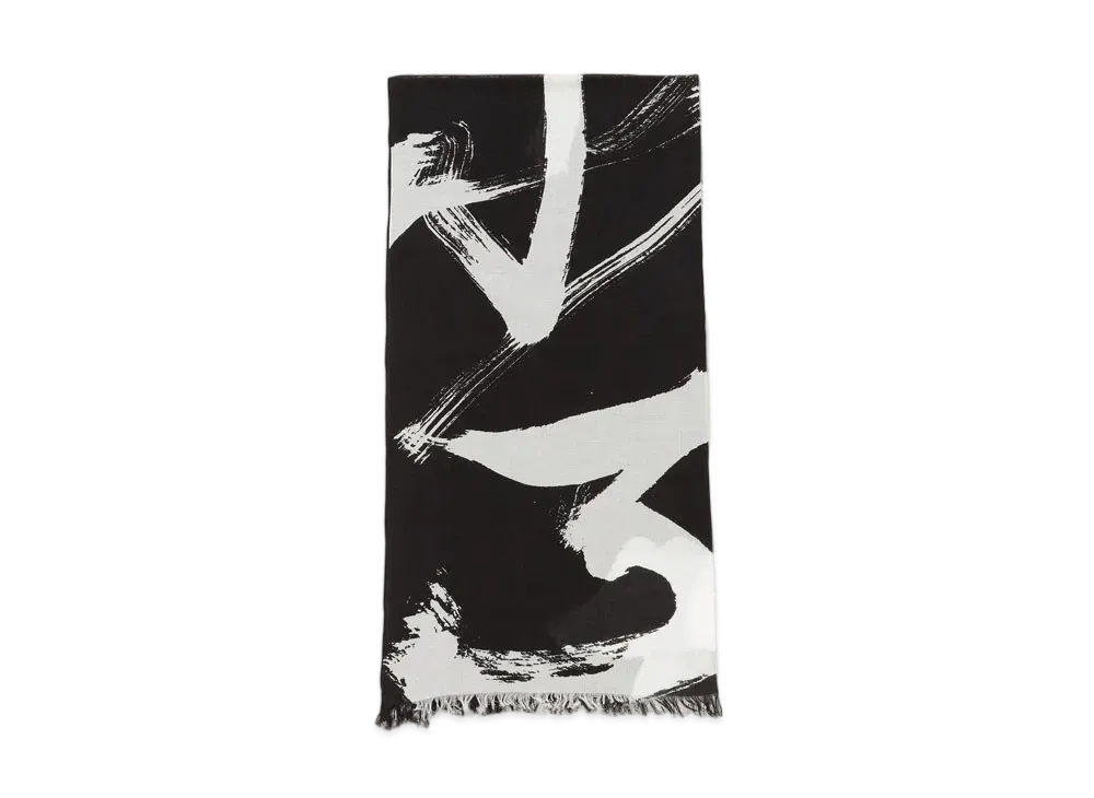 Yohji Yamamoto Y's CALLIGRAPHY PRINT BIG COTTON STOLE "Black"