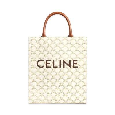 CELINE Small Cabas Vertical In Triomphe Canvas and Calfskin "White"