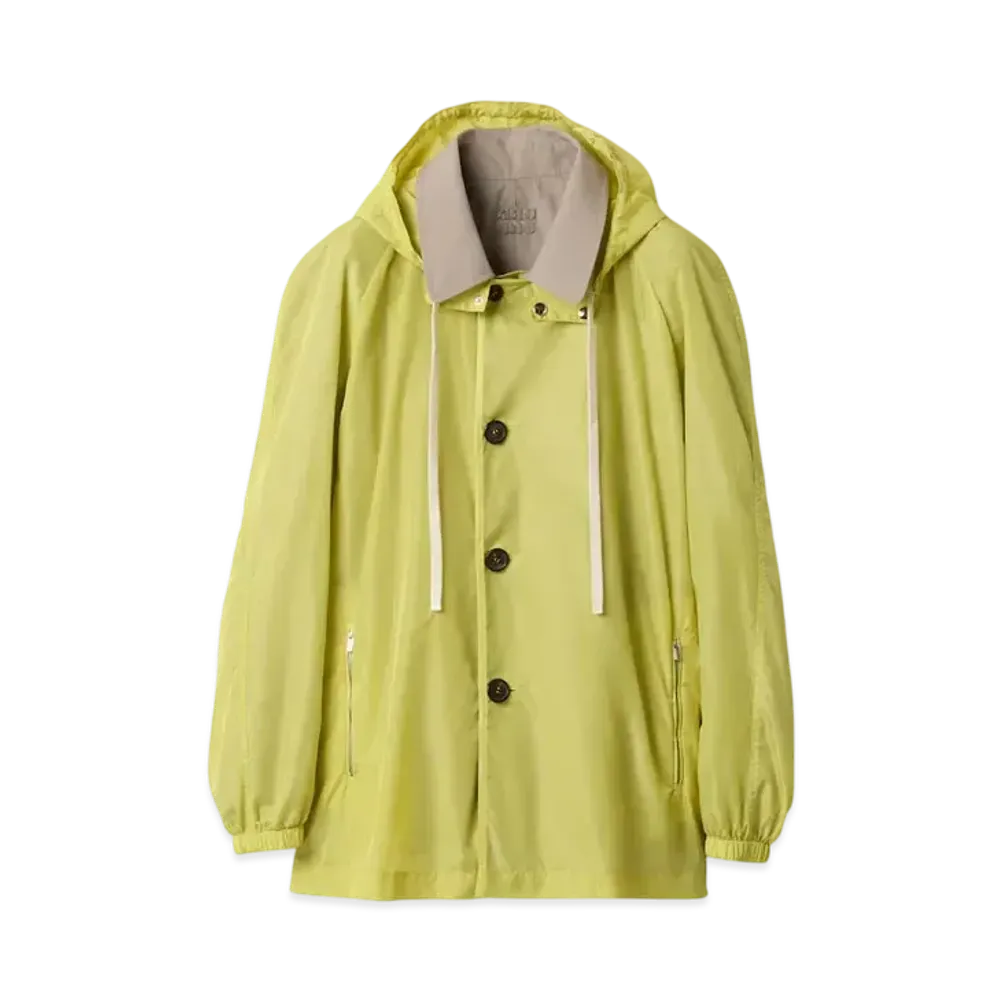 MIUMIU Women's Panama Cotton and Technical Ponge Blouson Jacket "Gray/Lime Green"