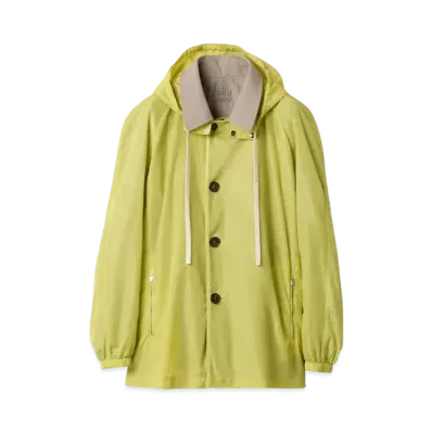 MIUMIU Women's Panama Cotton and Technical Ponge Blouson Jacket "Gray/Lime Green"