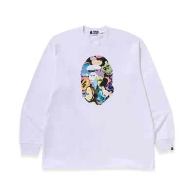 A BATHING APE Art Camo Ape Head Relaxed Fit LS Tee "White"