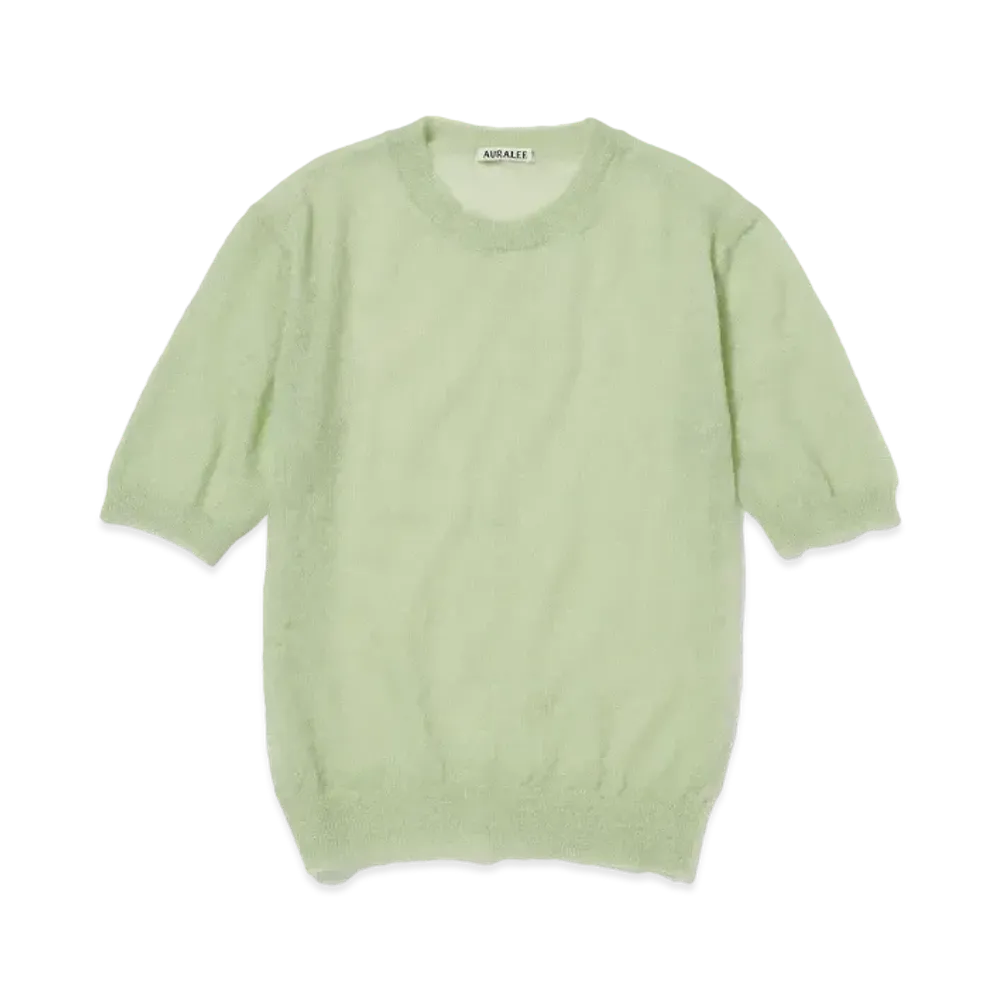 AURALEE Kid Mohair Sheer Knit Tee "Light Green"