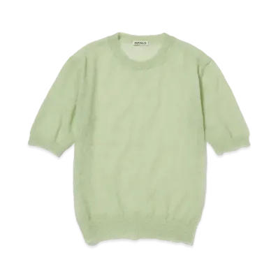 AURALEE Kid Mohair Sheer Knit Tee "Light Green"