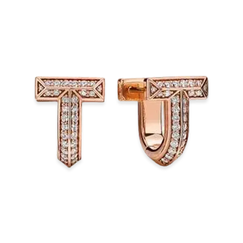 Tiffany & Co. T1 Half Pave Diamond Huggie Earrings "Rose Gold/Diamond"