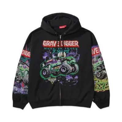 Supreme Grave Digger Zip Up Hooded Sweatshirt "Black"