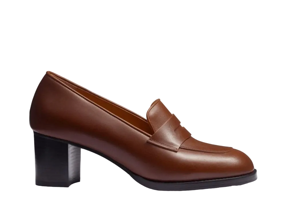 J.M.Weston Women's 5.5cm Heeled Loafer #940 D "Tan" 14FMGPK94063 Half Rubber Leather Sole