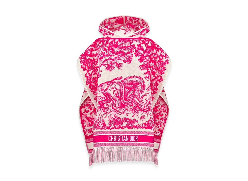Dior Women's Toile De Jouy Sauvage Hooded Poncho Cotton "Ivory/Fluorescent Pink"