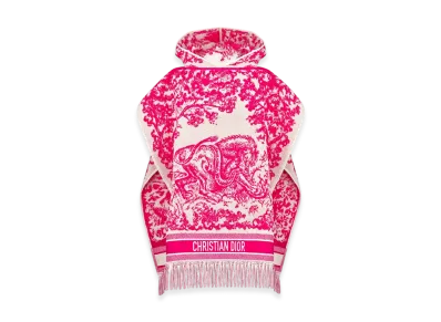 Dior Women's Toile De Jouy Sauvage Hooded Poncho Cotton "Ivory/Fluorescent Pink"