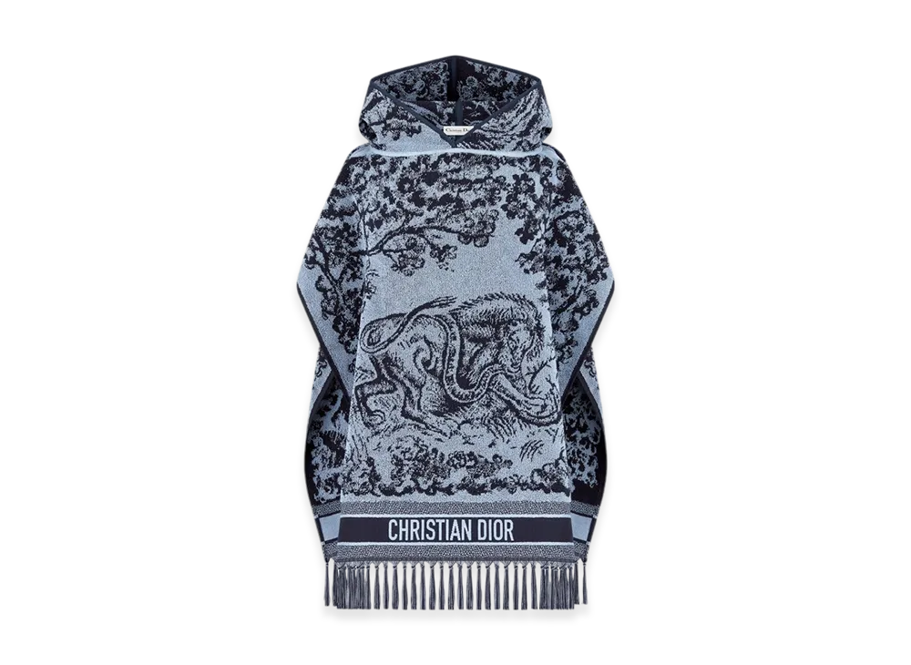 Dior Women's Toile De Jouy Sauvage Hooded Poncho Cotton "Denim Blue"