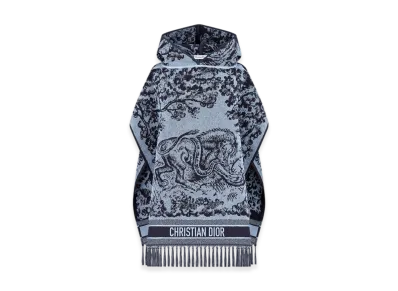 Dior Women's Toile De Jouy Sauvage Hooded Poncho Cotton "Denim Blue"