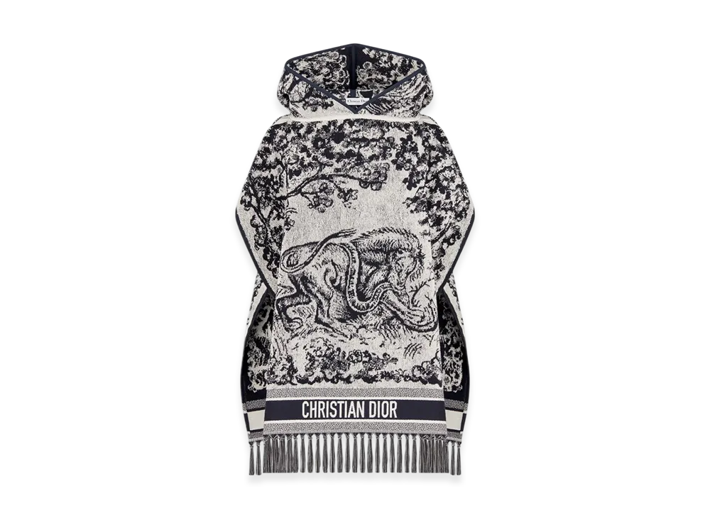 Dior Women's Toile De Jouy Sauvage Hooded Poncho Cotton "White/Blue"