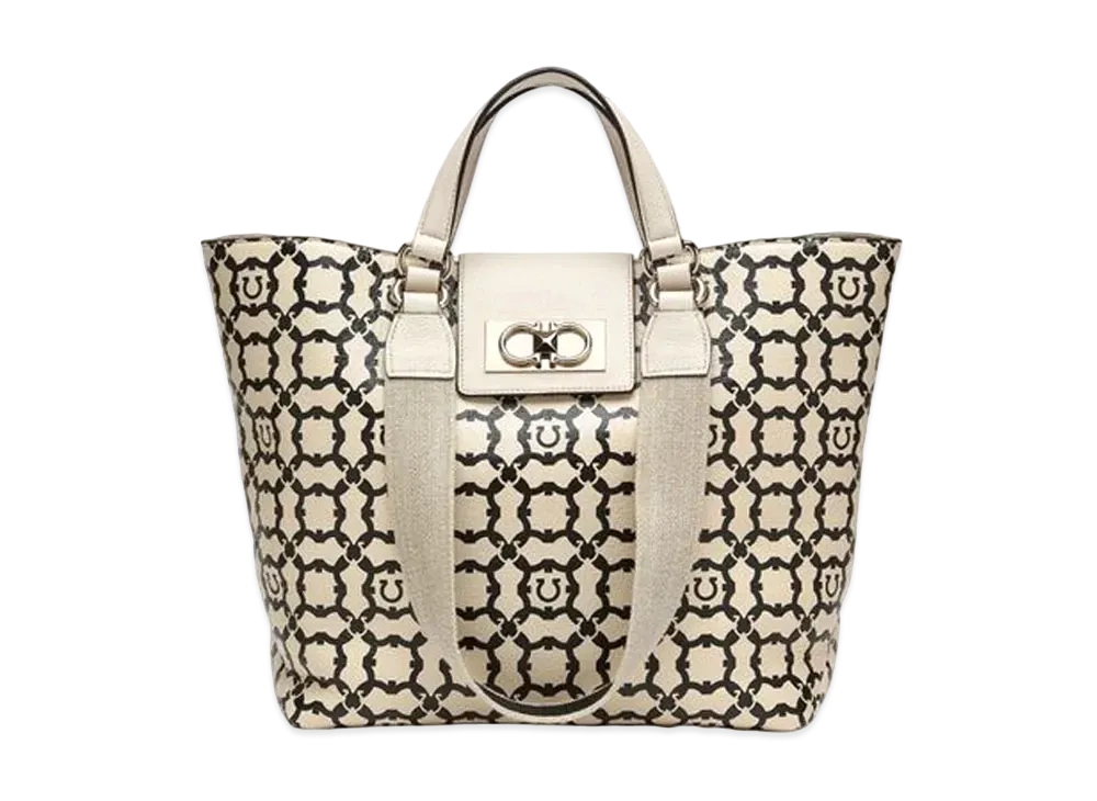 Salvatore Ferragamo Gancini Galore Tote Bag (L) "Bone/Black"