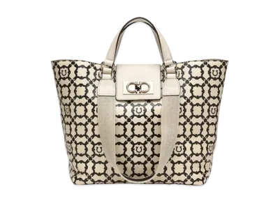 Salvatore Ferragamo Gancini Galore Tote Bag (L) "Bone/Black"