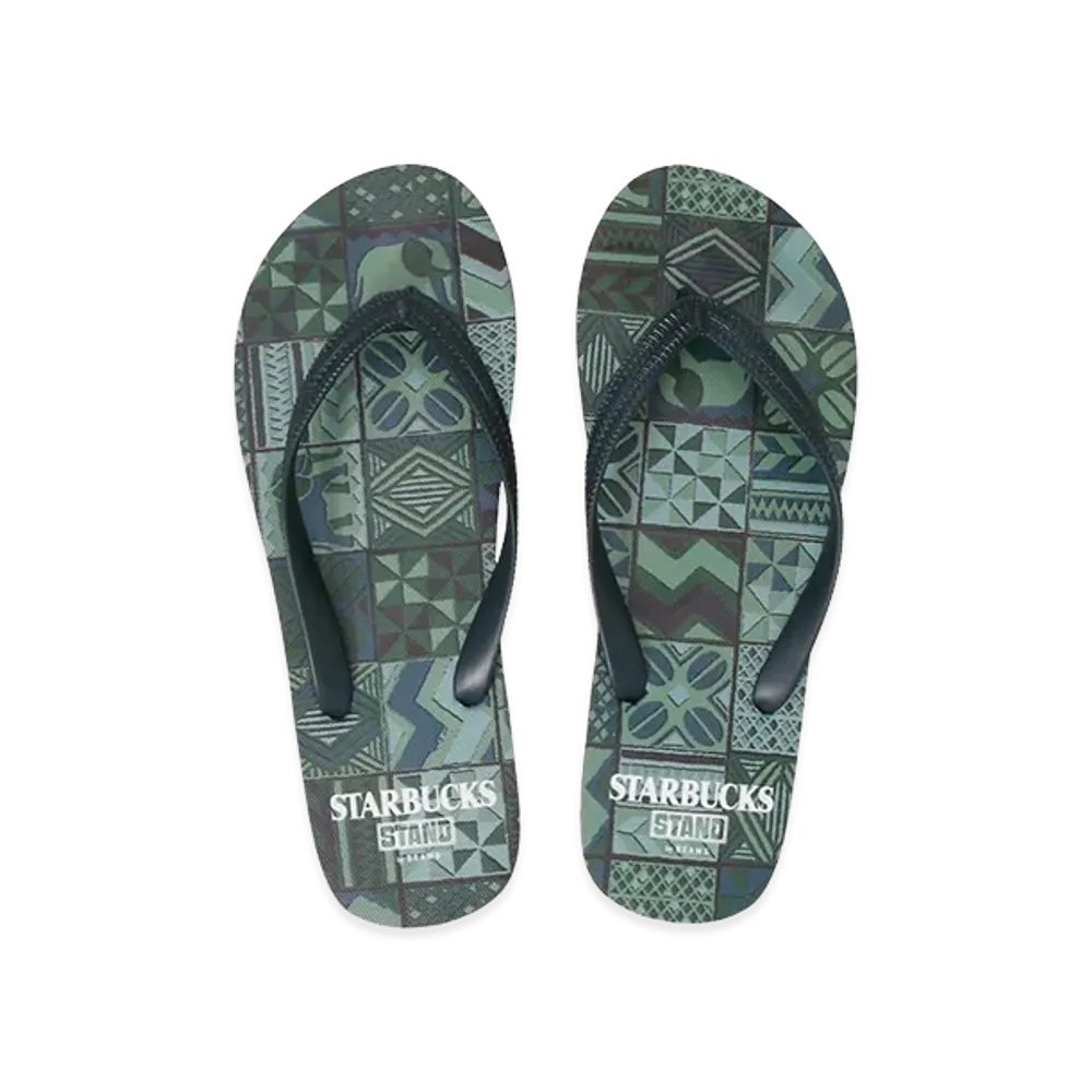 STARBUCKS STAND by BEAMS All-Over Print Flip-Flops "Green"