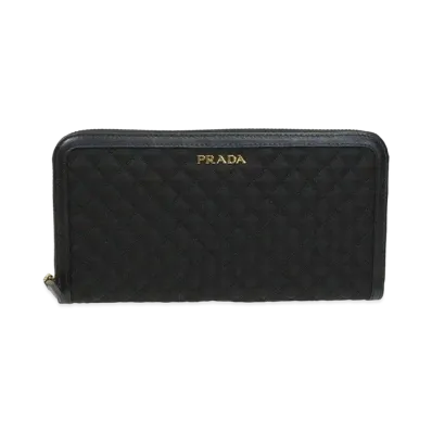 PRADA Nylon Quilting Round Zip Wallet "Black"
