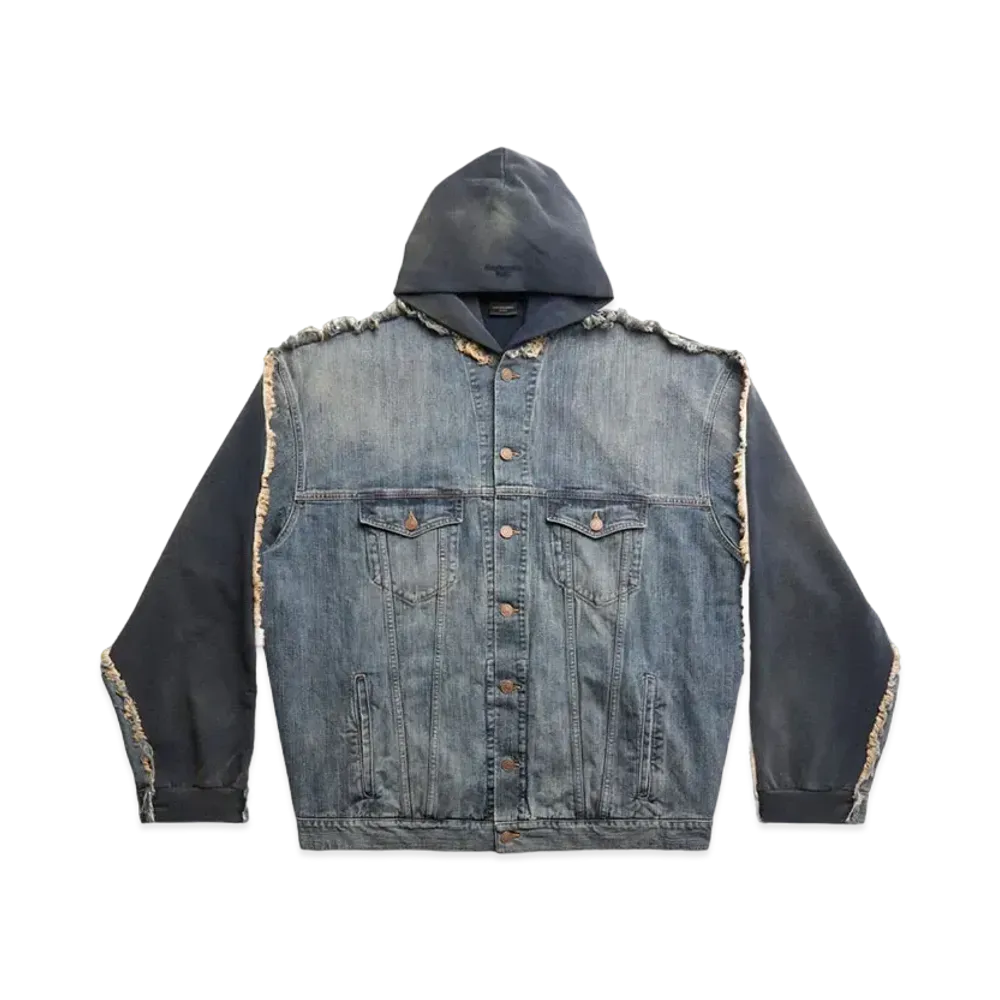 BALENCIAGA Women's Paris Hybrid Hooded Jacket "Blue"
