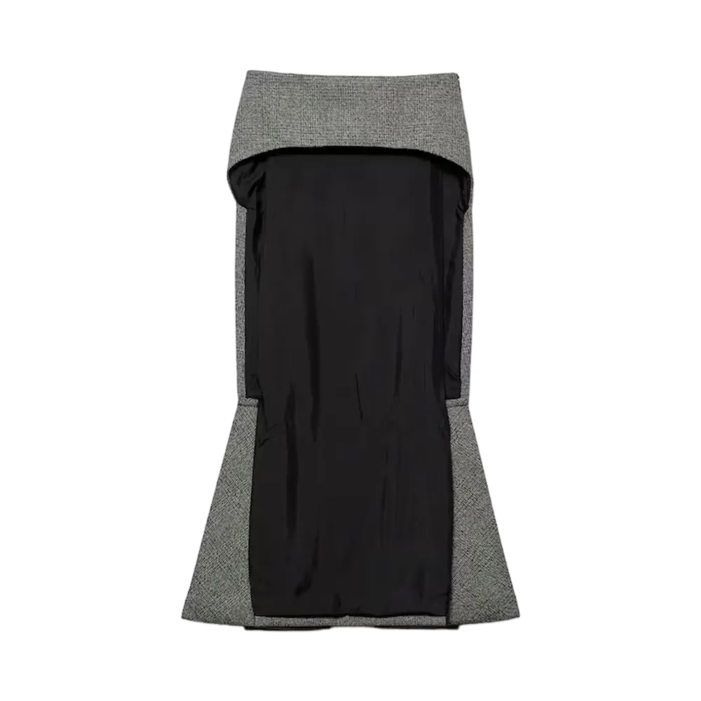 PRADA Women's Deconstructed Prince of Wales Checked Mouline Wool Midi-Skirt "Gray"