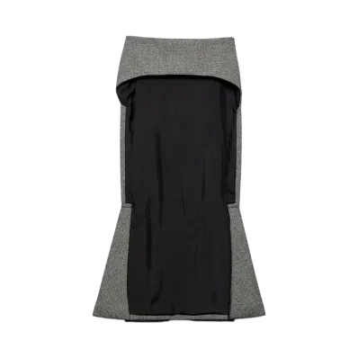 PRADA Women's Deconstructed Prince of Wales Checked Mouline Wool Midi-Skirt "Gray"