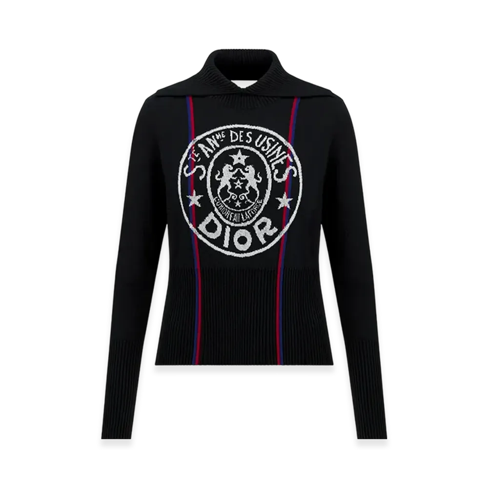 Dior Women's Dioralps Stand-Collar Sweater Technical Cashmere Knit L'union Fait La Force Motif "Black"