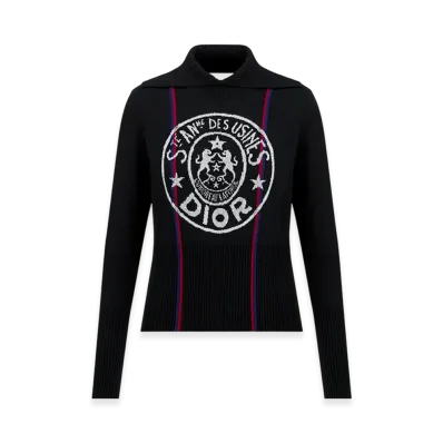 Dior Women's Dioralps Stand-Collar Sweater Technical Cashmere Knit L'union Fait La Force Motif "Black"